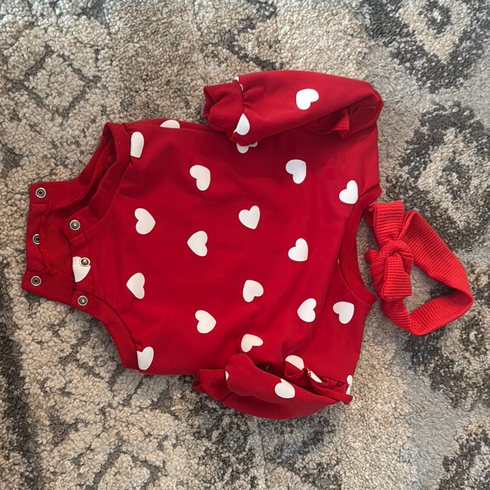 Red Heart-Patterned Baby Romper